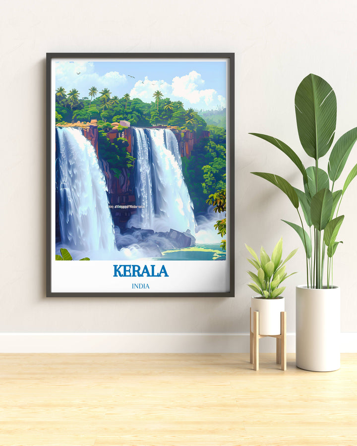 Kerala India art featuring Athirappilly Waterfalls, perfect for bringing the essence of Indian landscapes into your home or office.