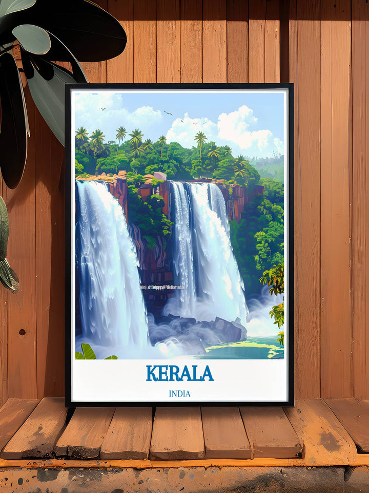 Athirappilly Waterfalls depicted in a travel poster gift, ideal for those who appreciate natures beauty and artistic expression.