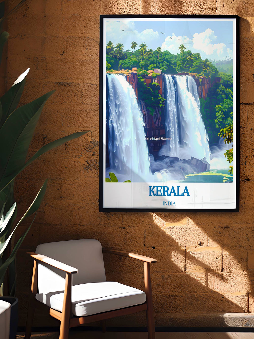 Detailed canvas art of Athirappilly Waterfalls, offering a glimpse into the breathtaking scenery of Keralas most famous waterfall.