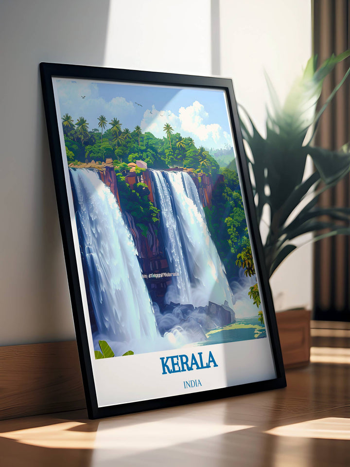 High quality framed print of Athirappilly Waterfalls, capturing the serene and majestic beauty of South Indias renowned waterfall.