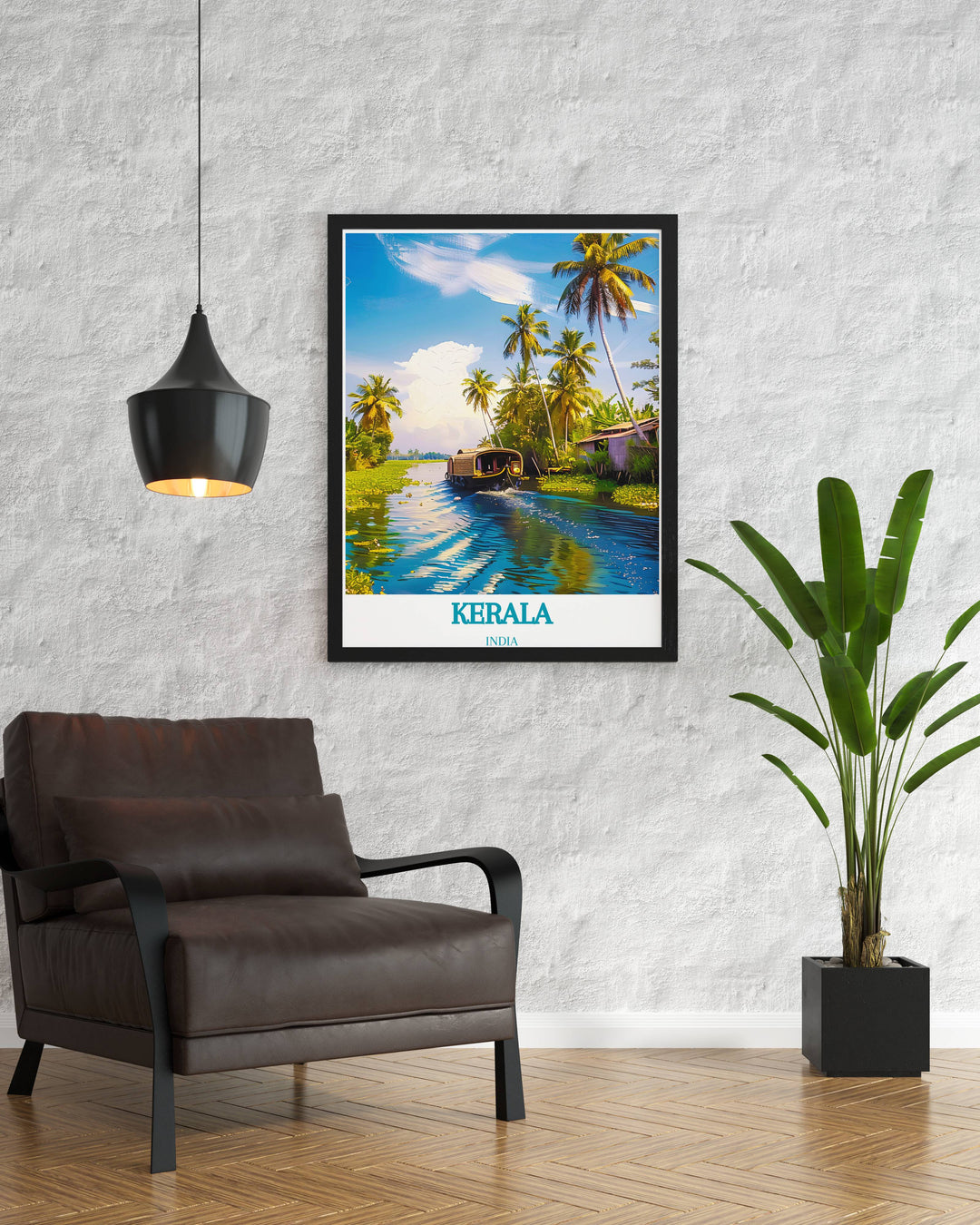 Framed art capturing the essence of Keralas traditional boats and rural beauty perfect for enhancing living spaces