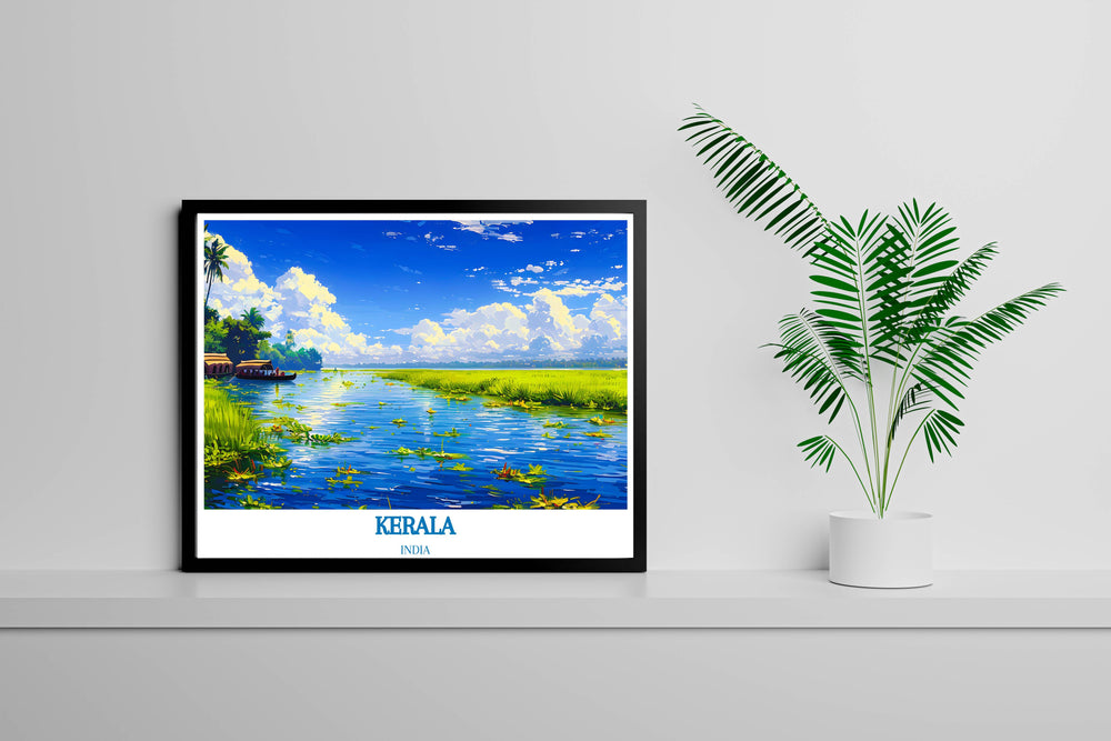 Kerala wall art depicting the colorful cultural life along the backwaters, perfect for enriching home or office decor.