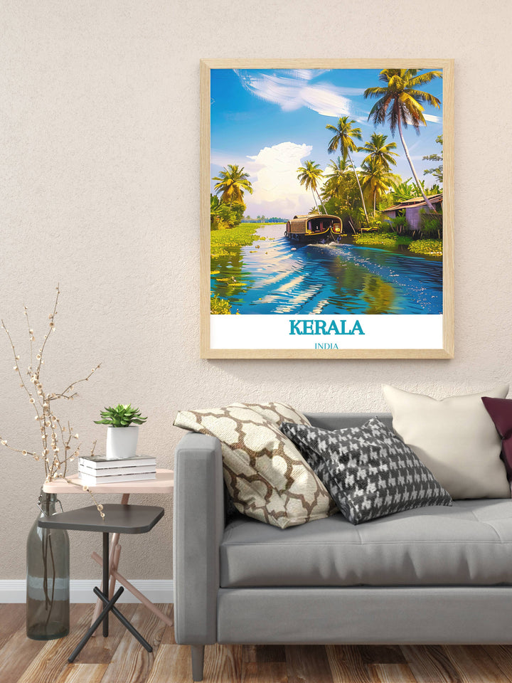 Custom print of the backwaters in Alleppey offering a personalized view of Keralas tranquil waters perfect for bespoke home settings