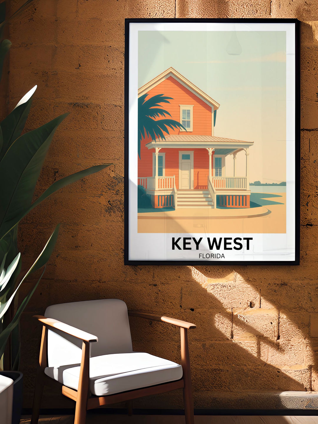 A premium matte paper print of a historic Conch house, showcasing the MapYourDreams signature high-contrast graphic style.