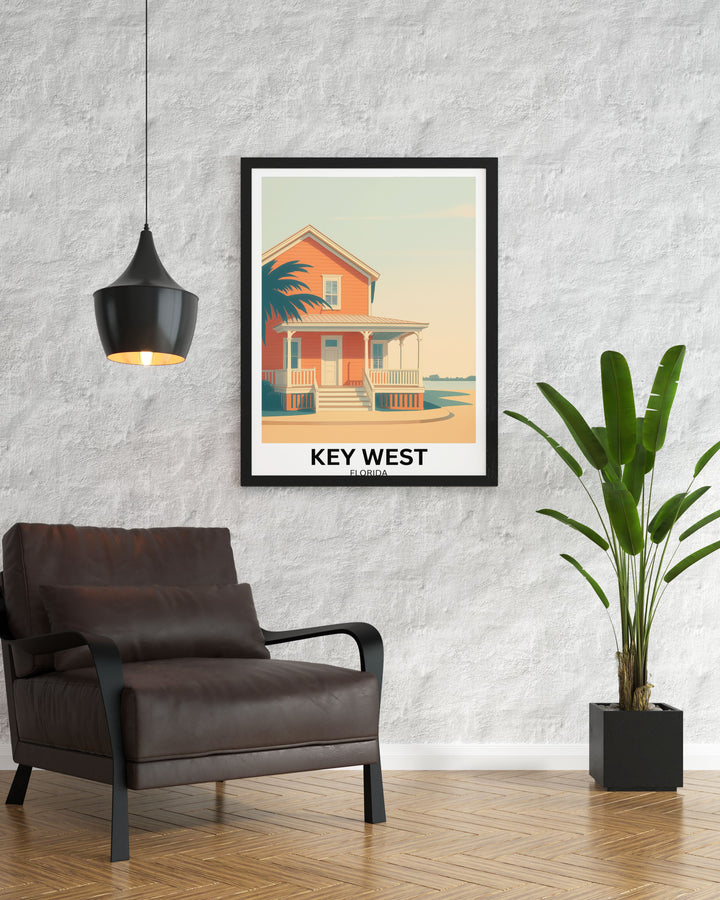 A premium matte paper print of a historic Conch house, showcasing the MapYourDreams signature high-contrast graphic style.