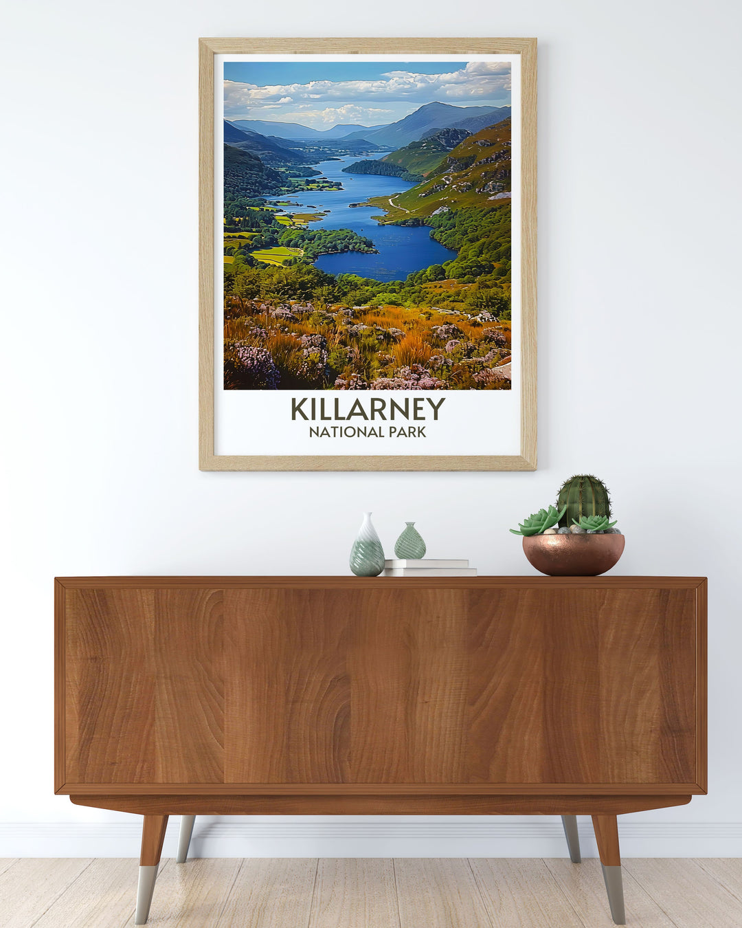 Art print of Ladies View, offering stunning vistas over Killarneys lakes and mountains, perfect for a serene home decor theme