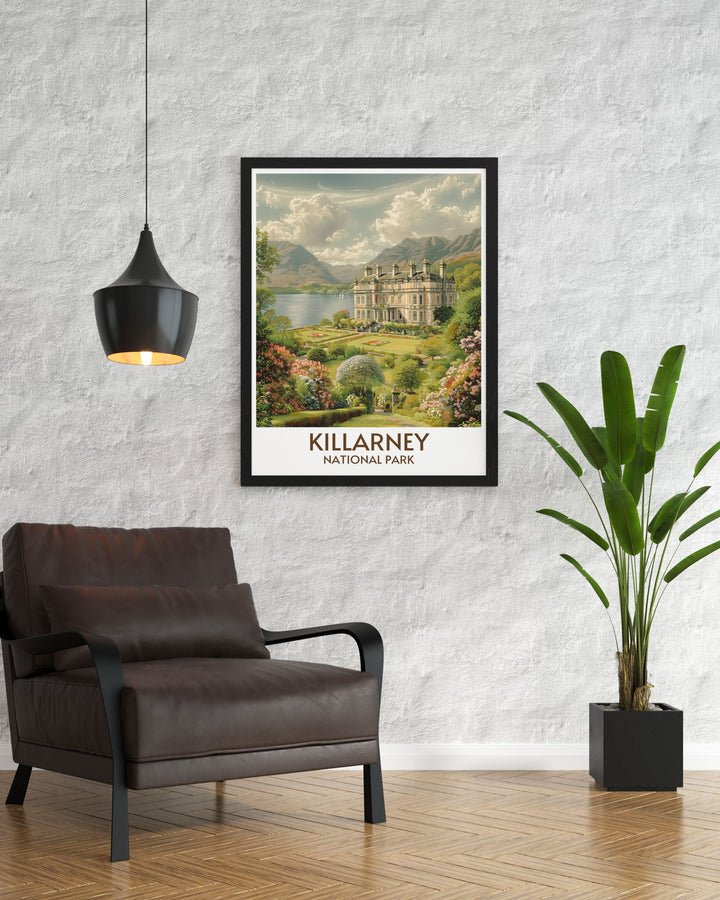 Killarney National Park art print emphasizing the dense forests and serene lakes, ideal for those who appreciate outdoor adventures.