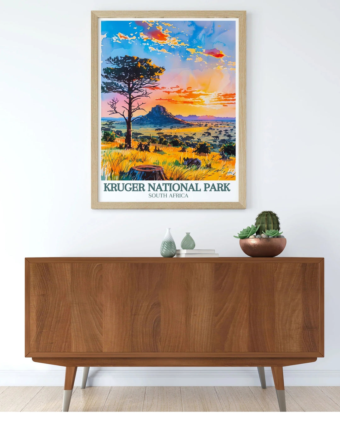 Explore the beauty of African wildlife with Kruger South Africa safari travel posters for sale featuring vivid scenes of elephants lions and untamed landscapes perfect for adventurous and nature-themed interiors