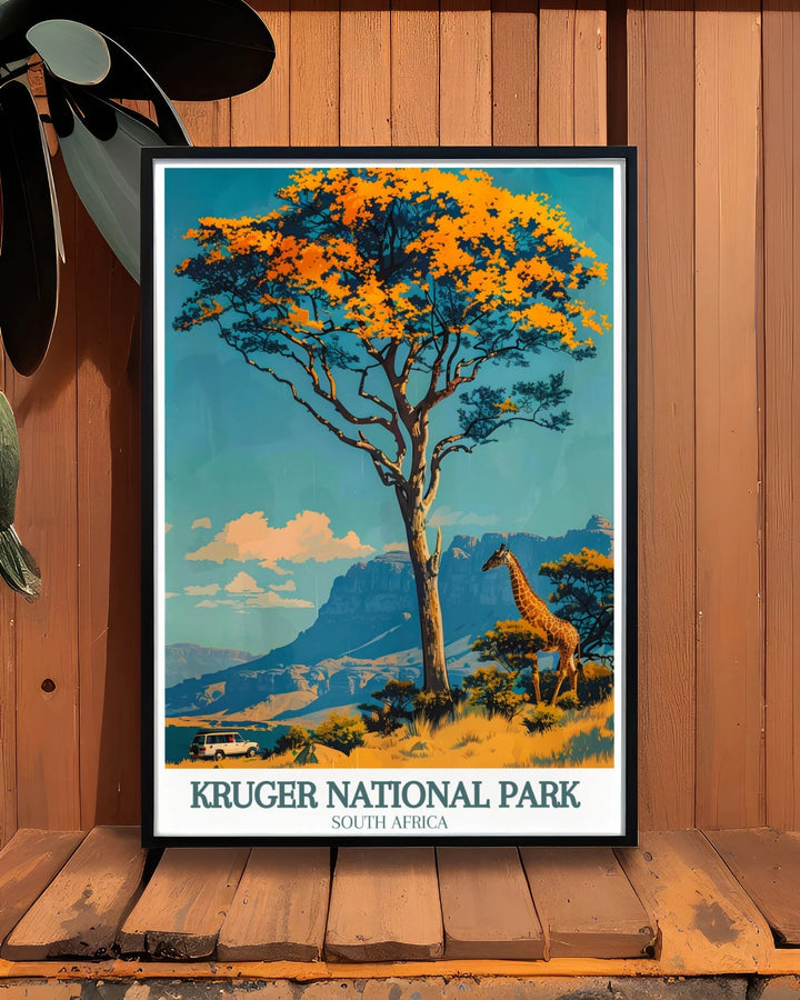Capturing the dramatic scenery of the Drakensberg Mountains, this travel poster brings the stunning beauty of this iconic range into your home decor. Perfect for those who love rugged landscapes and serene wilderness.