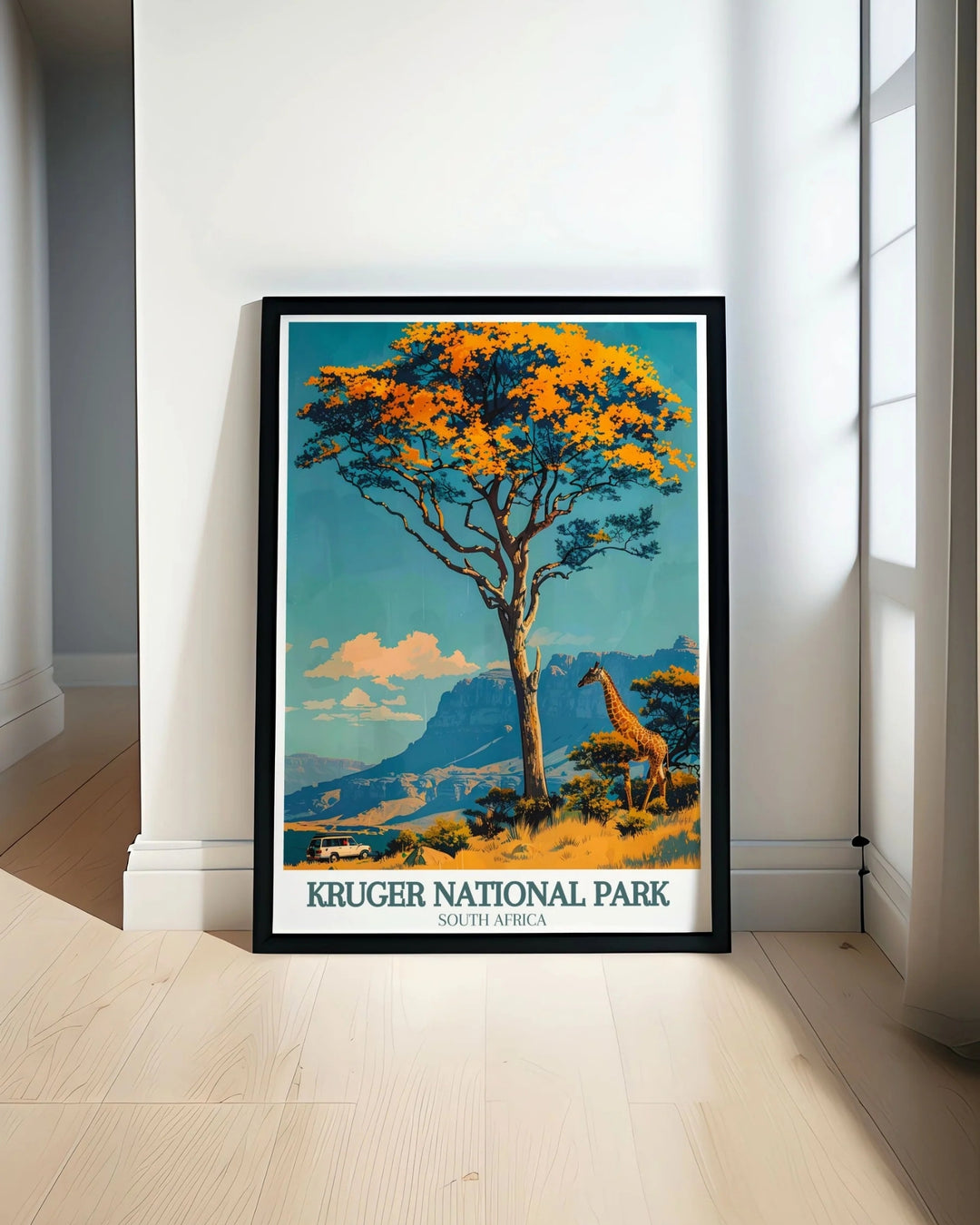 Highlighting the breathtaking beauty of the Drakensberg Mountains, this travel poster features dramatic peaks and lush valleys. Ideal for those who appreciate stunning landscapes and outdoor adventures.