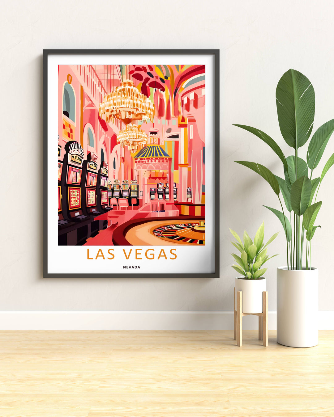 Las Vegas Casino Wall Art: Retro Slot Machine and Roulette Art Deco Print