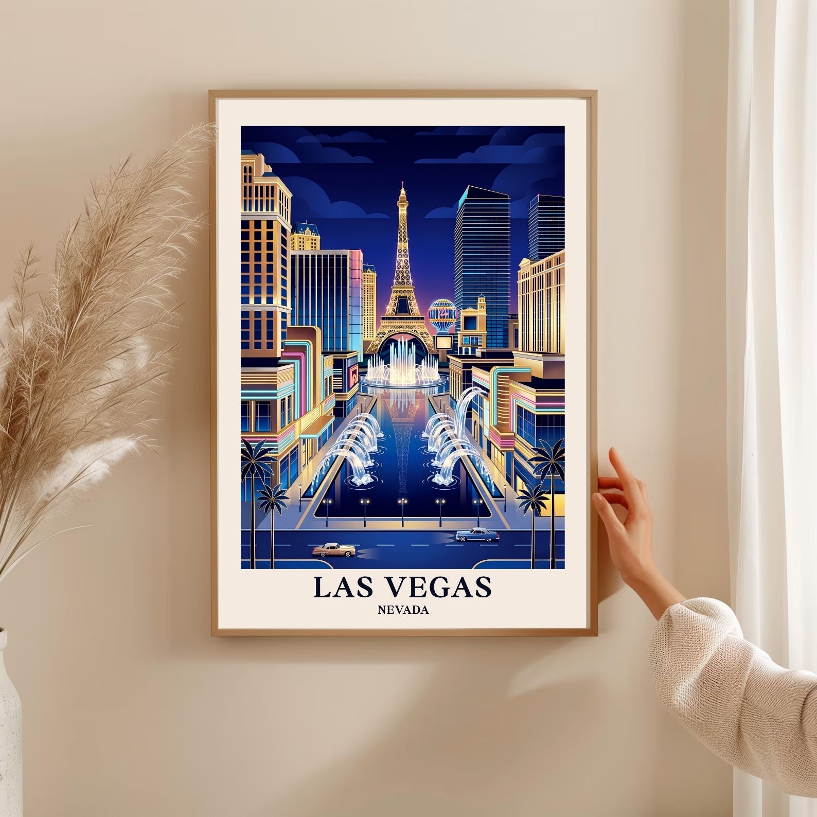 Las Vegas Art Deco Skyline Print | Framed Cream Border Wall Art