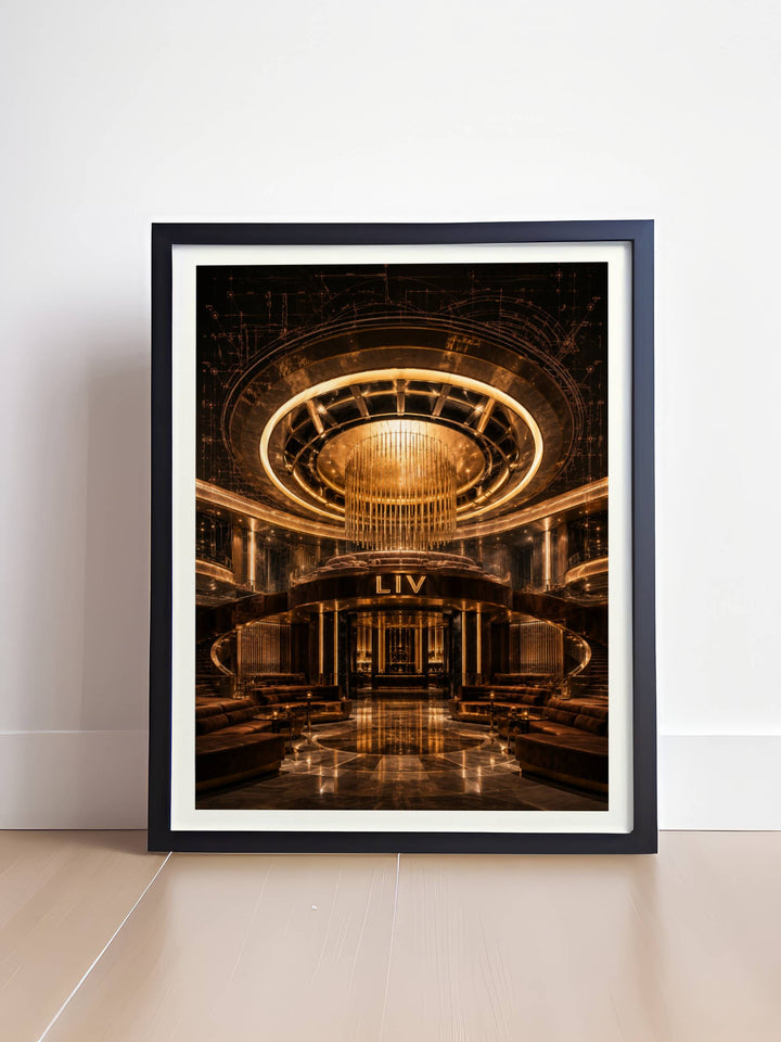 High-end nightclub wall art capturing the structural layout and technical blueprint design lines of LIV Nightclub in South Beach.