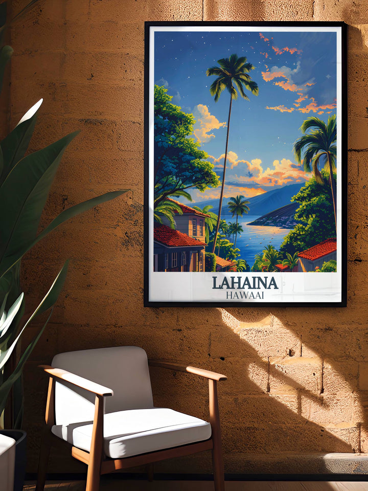 Unique Hawaii gift option with a tropical wall decor print of Lahaina, ideal for art lovers and travelers who appreciate beautiful representations of iconic destinations.