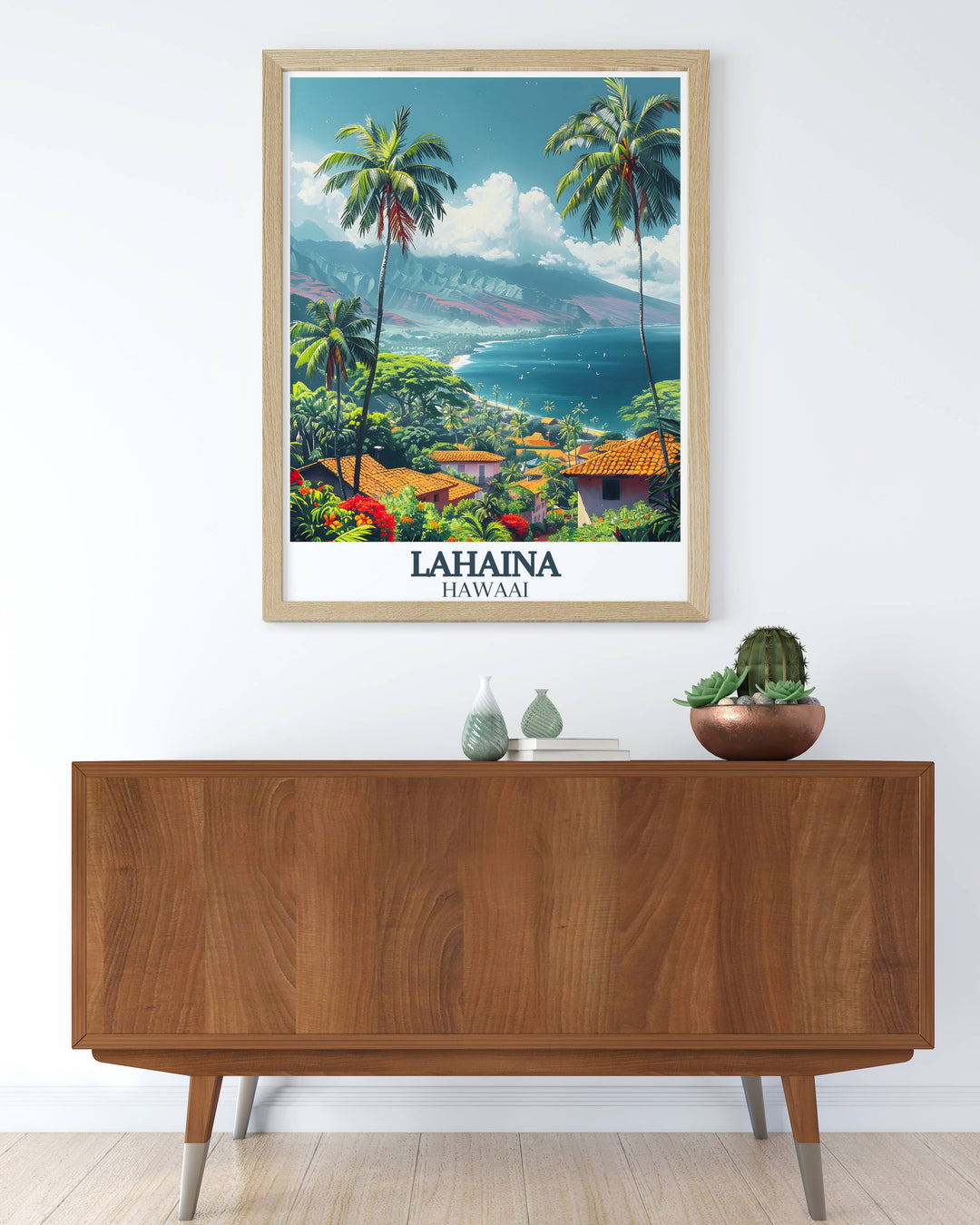 Custom print of a Lahaina sunset over the ocean, personalized to add a unique Hawaiian touch to your home decor.