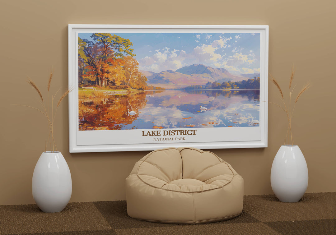 Custom print of Derwentwater tailored to reflect personal style and decor preferences, showcasing the lake in all seasons.