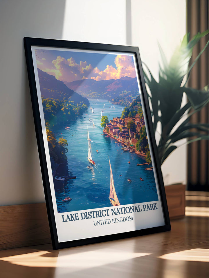 Custom designed poster of Windermeres landscape, allowing for personalized artistic expressions of this picturesque lake area.