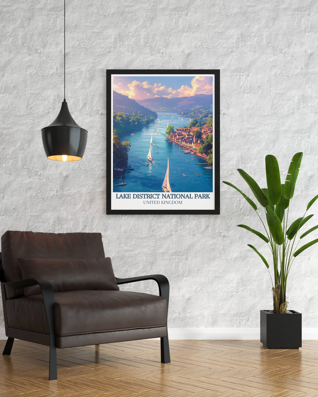 Framed print highlighting the tranquil waters of Windermere, suitable for creating a peaceful atmosphere in any room.