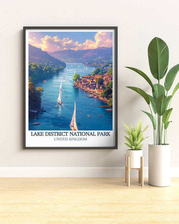 Vintage European poster featuring classic imagery of the Lake District, blending historical charm with pastoral beauty for collectors.