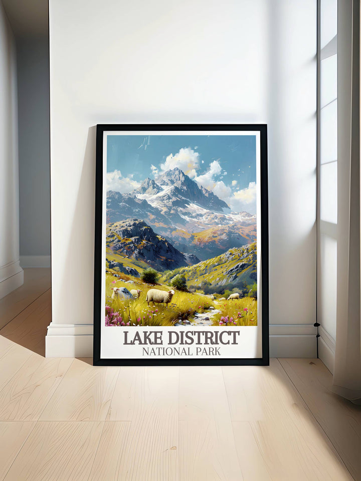 Fine art print capturing the serene lakes and rolling hills of Lake District National Park, perfect for decorating any room with natural beauty.