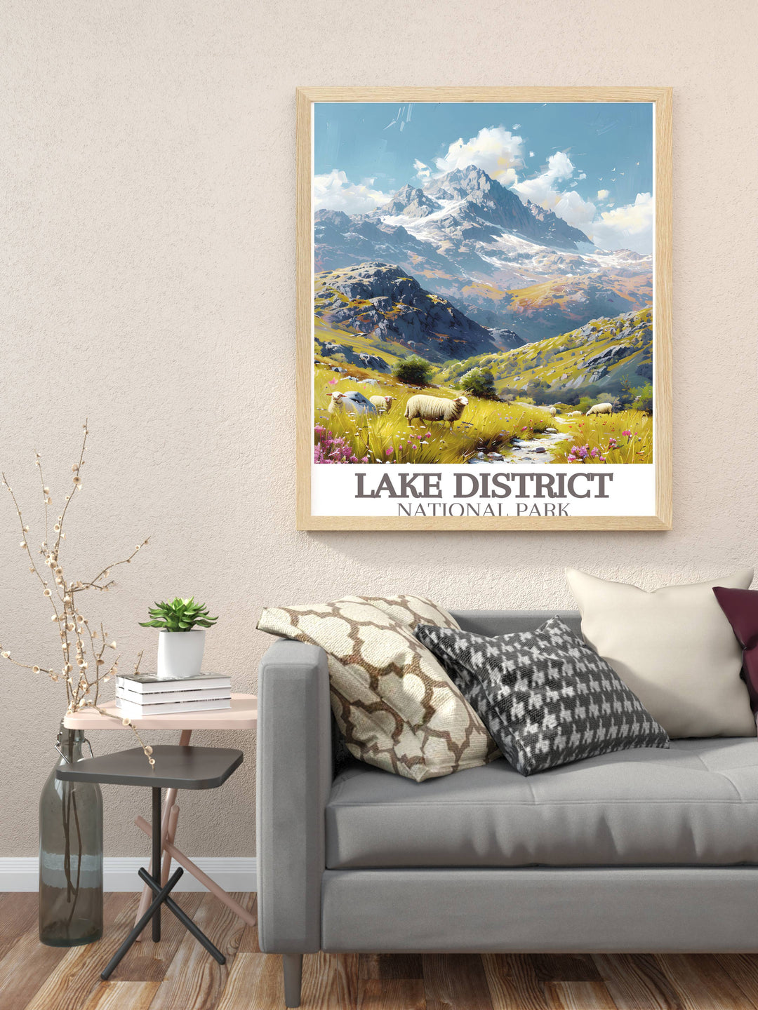 Art print of Overwater Tarn in the Lake District, depicting the tranquil waters and scenic beauty, ideal for serene home decor.