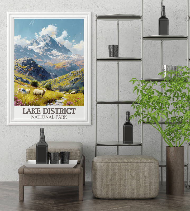 Vintage travel print of Bassenthwaite Lake, capturing its vast beauty and appeal to nature lovers.