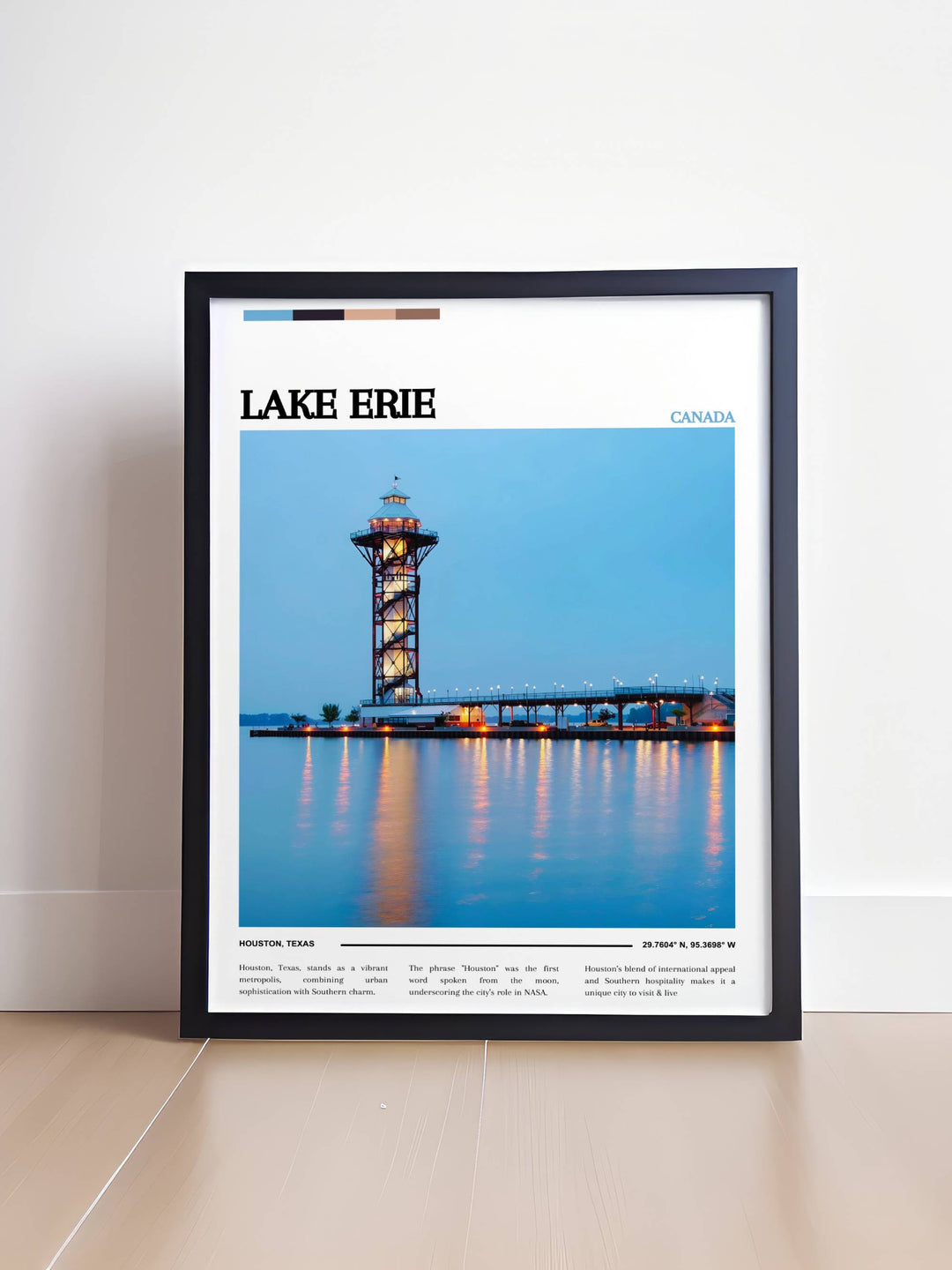 Unique Lake Erie travel poster highlighting major attractions and natural beauty, ideal for gift-giving