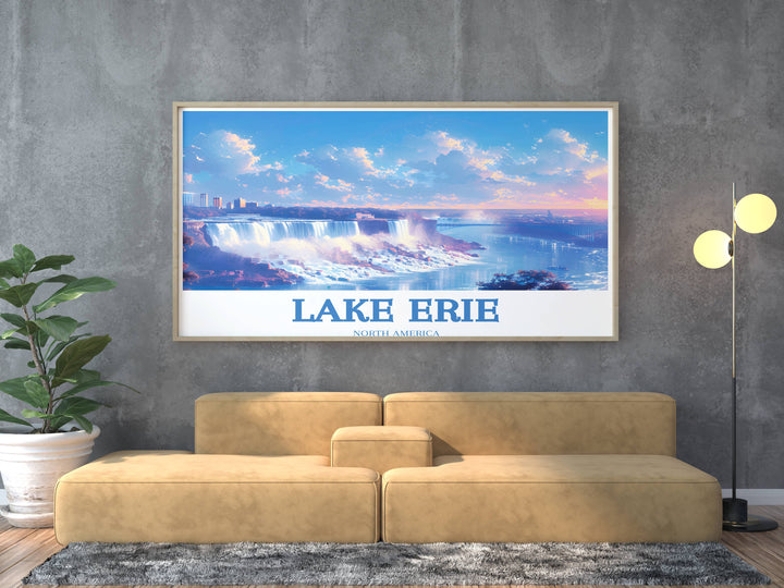 Lake Erie artwork depicting the shifting weather and vibrant marine life, suitable for anyone interested in environmental art.