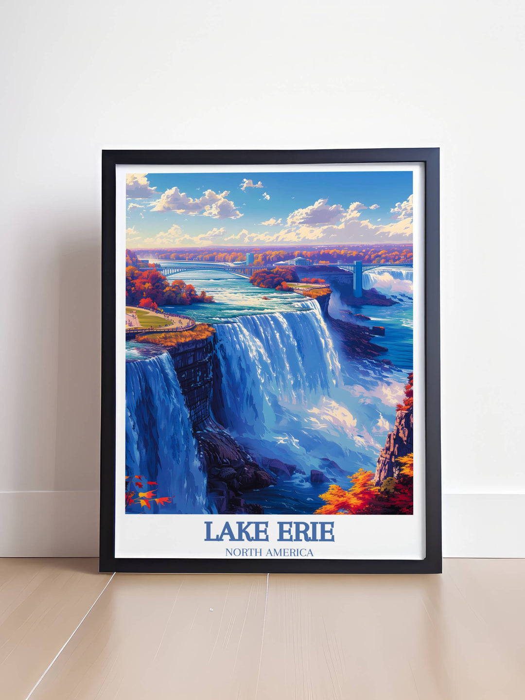 Framed art of Lake Eries peaceful waters, ideal for adding a tranquil element to modern or traditional decor styles.