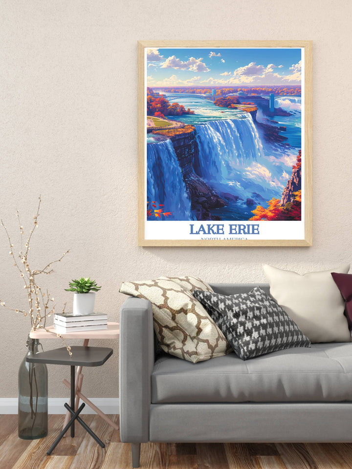 Serene morning at Lake Erie with gentle waves lapping the shore, ideal for creating a calming atmosphere in bedrooms or quiet reading nooks.