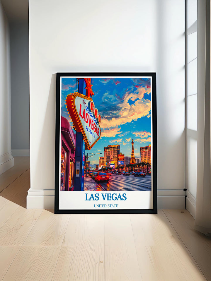 Gallery wall art of Las Vegas featuring the famous Strip lit up at night, perfect for adding vibrant city energy to any room.