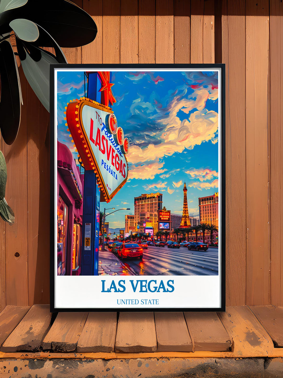 Las Vegas themed art print, ideal for gifting to fans of the city or those who celebrate its cultural impact.