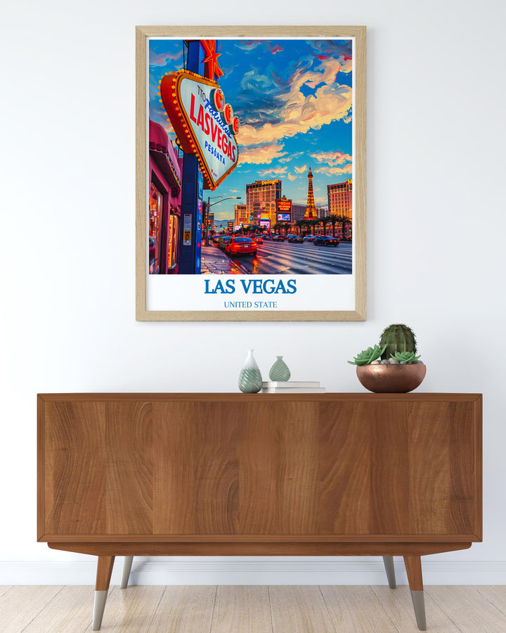 Custom print of Las Vegas, personalized to include specific landmarks or scenes as per customer preferences.