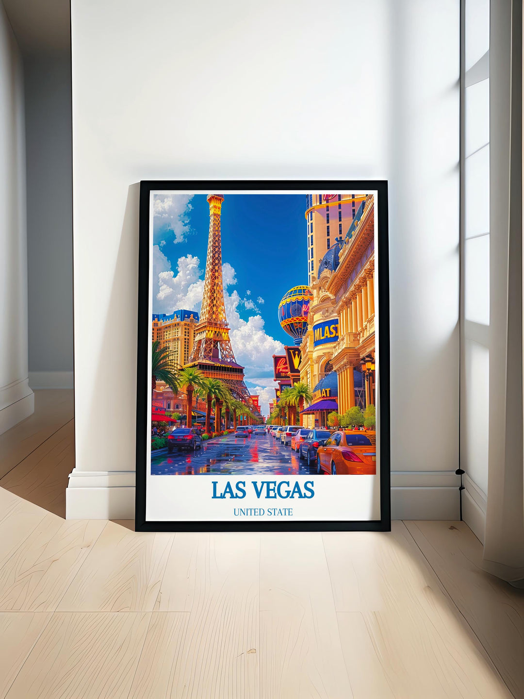 Fine art print of the Las Vegas Strip, showing vibrant nightlife and iconic casinos, perfect for adding dynamic city vibes to your decor.