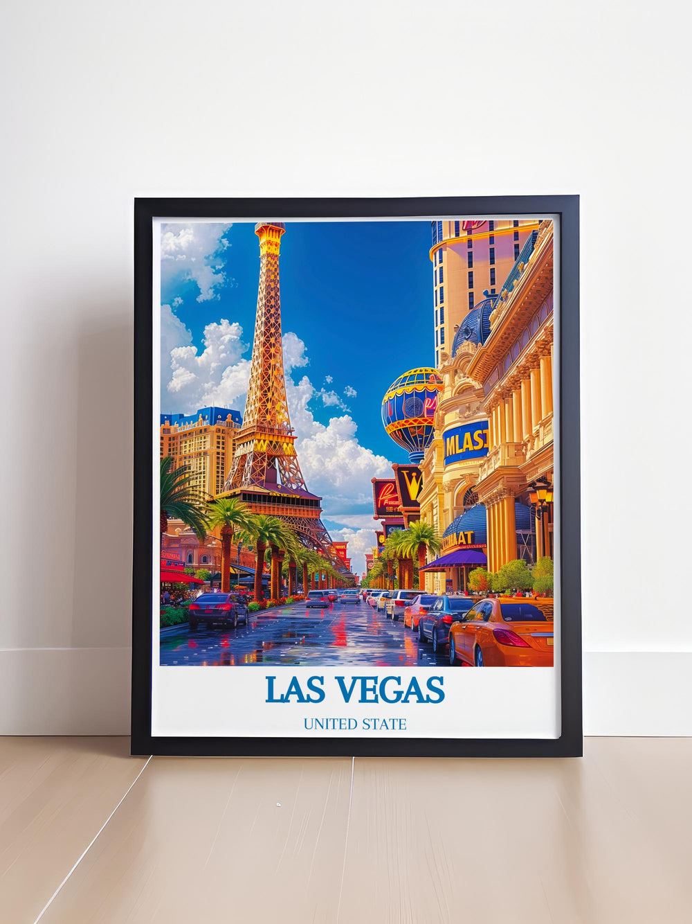 Home decor piece featuring a stunning view of the Las Vegas skyline at night, ideal for those who love urban energy.