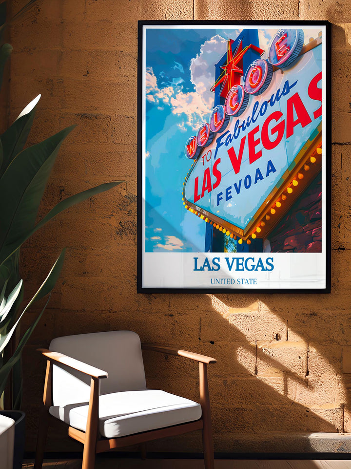 Vintage style Las Vegas artwork, combining retro charm with modern design elements.