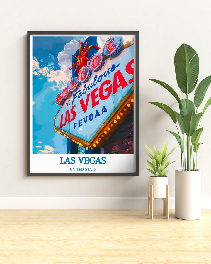 Print of the United States showcasing diverse landscapes, including the vibrant scenes around Las Vegas.