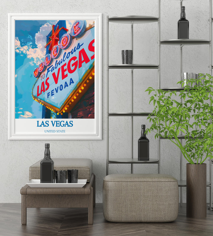 Artistic depiction of Las Vegas at night, showing the citys famous lights and energetic atmosphere.