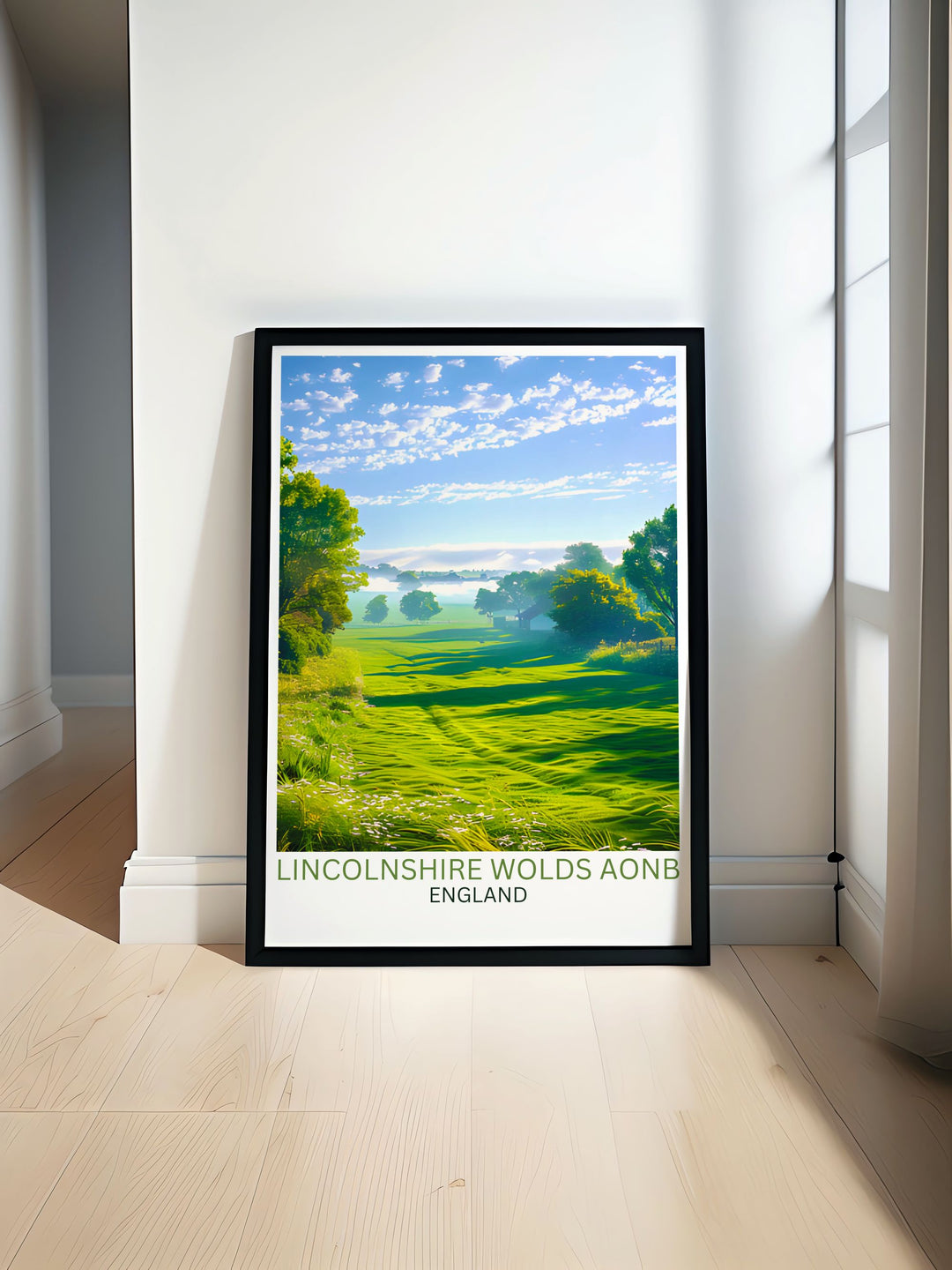 Gallery wall art featuring the scenic beauty of Lincolnshire Wolds AONB, perfect for bringing the tranquility of English countryside into your home.