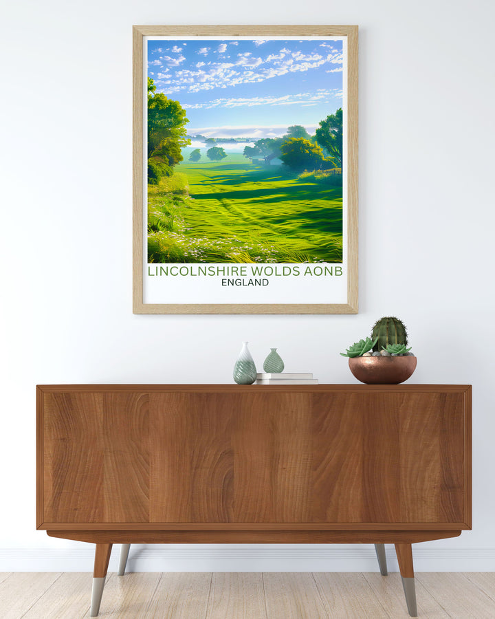 Vintage poster of England, highlighting the classic landscapes and historic sites of Lincolnshire, great for collectors of traditional British art.