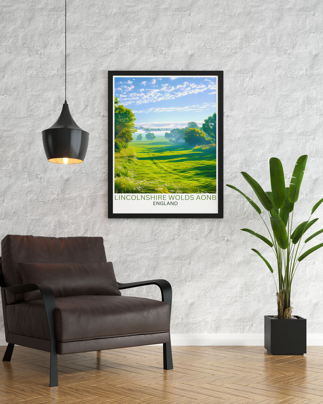 Art piece depicting the lush fields and rolling hills of Lincolnshire Wolds, offering a serene addition to any living space.