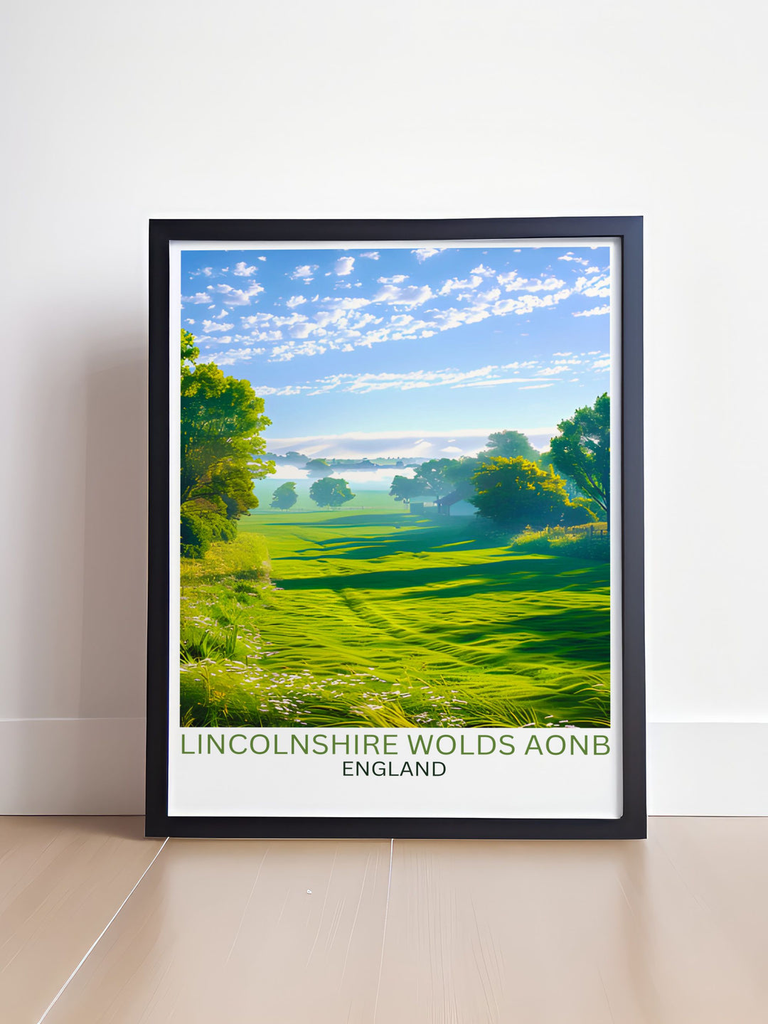 Framed artwork of Belchford showcasing its historic church and natural beauty, ideal for enhancing any room with a touch of rural elegance.