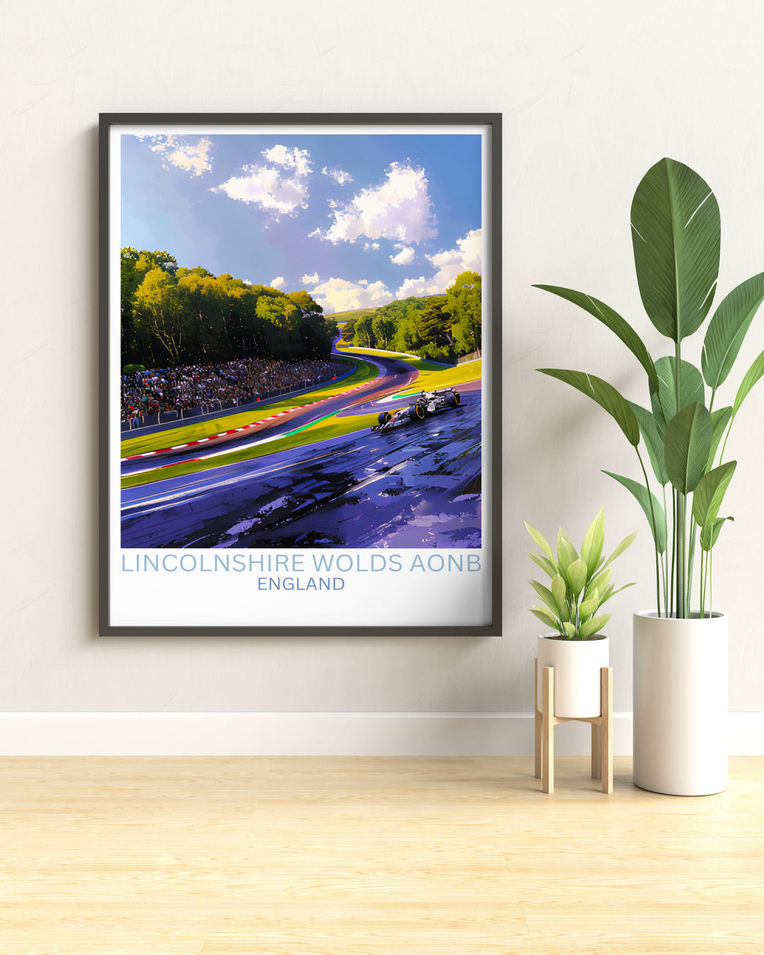Travel poster of England, highlighting Cadwell Park as a must visit destination for motorsport enthusiasts and travel lovers.