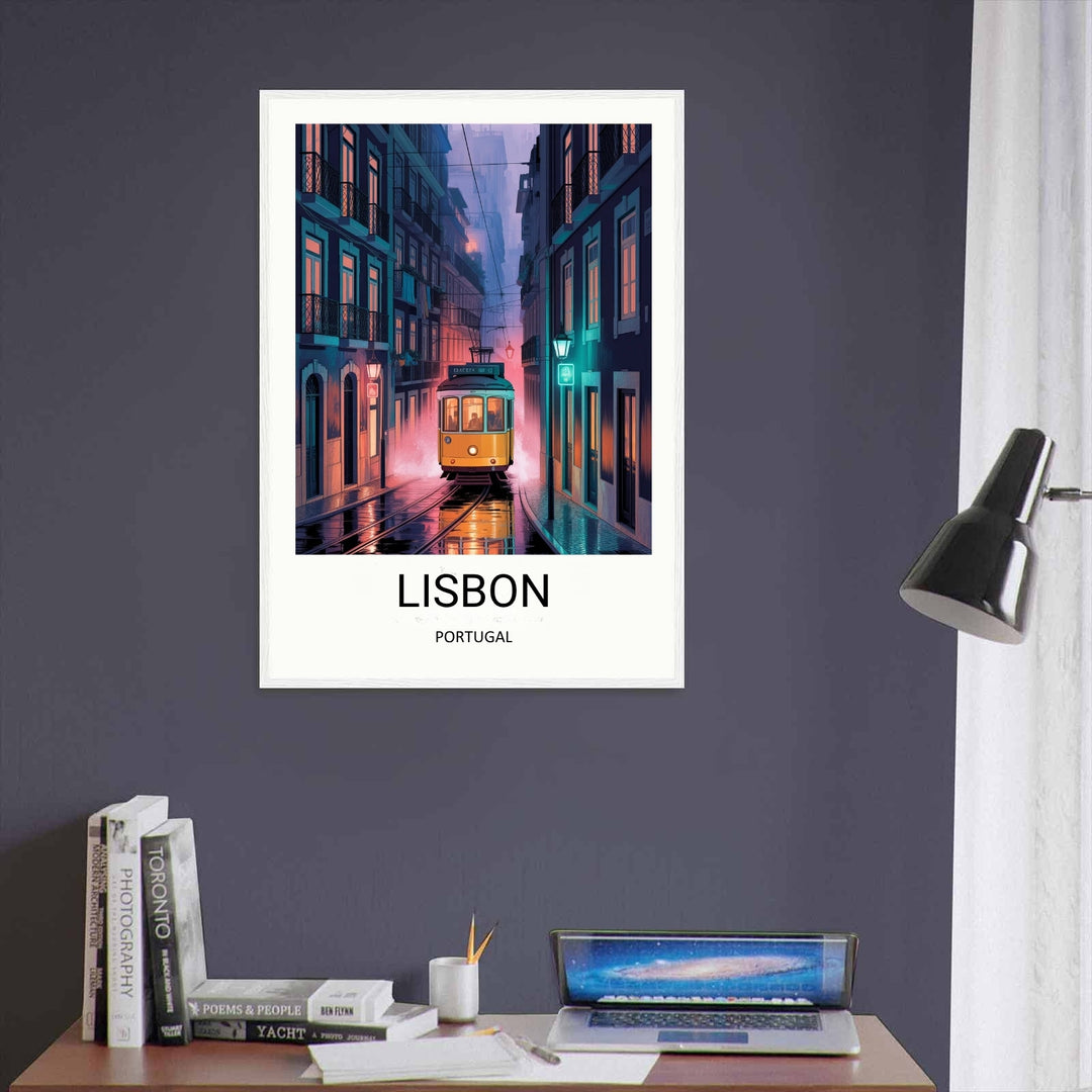 A sophisticated architectural design combining a hyper-realistic vintage tram with a simple, elegant black line ink drawing style background.