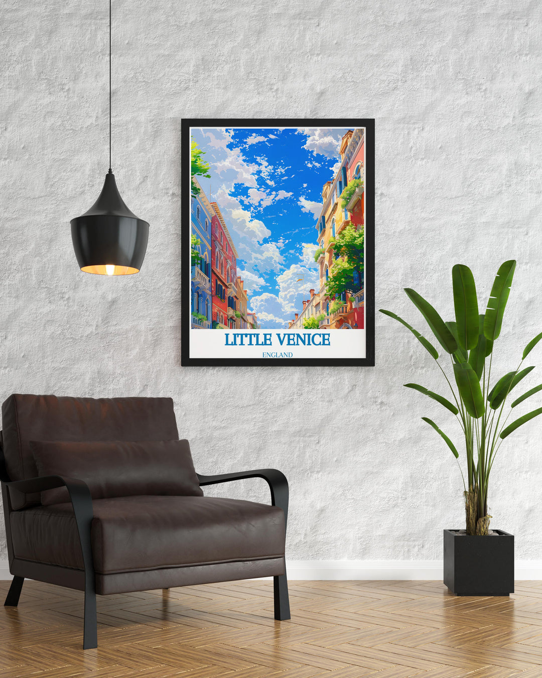 Wall art of Little Venices iconic mews, ideal for enhancing your living space with elements of Londons architectural beauty.