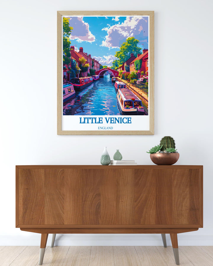 Artistic poster of Regents Canal, capturing the tranquil flow and bustling life along its paths.