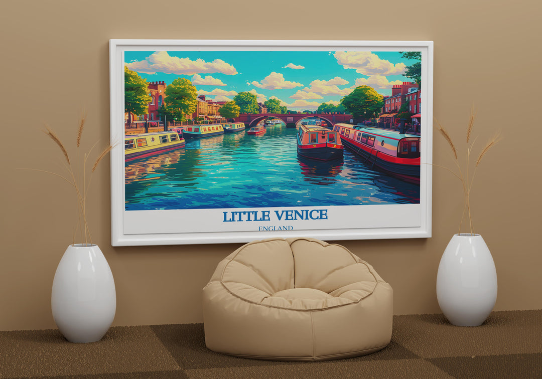 Vibrant canvas art of Little Venice, showcasing the colorful buildings and quiet waterways, perfect for urban art collectors.