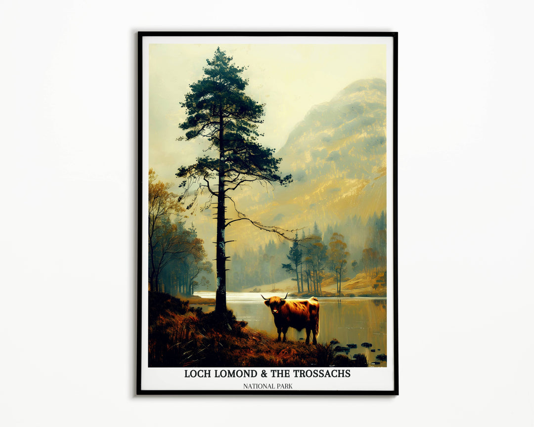 Step into the heart of Scotland with our Loch Lomond & The Trossachs National Park Poster, a retro travel print that captures the untamed beauty and spirit of the Scottish Highlands.