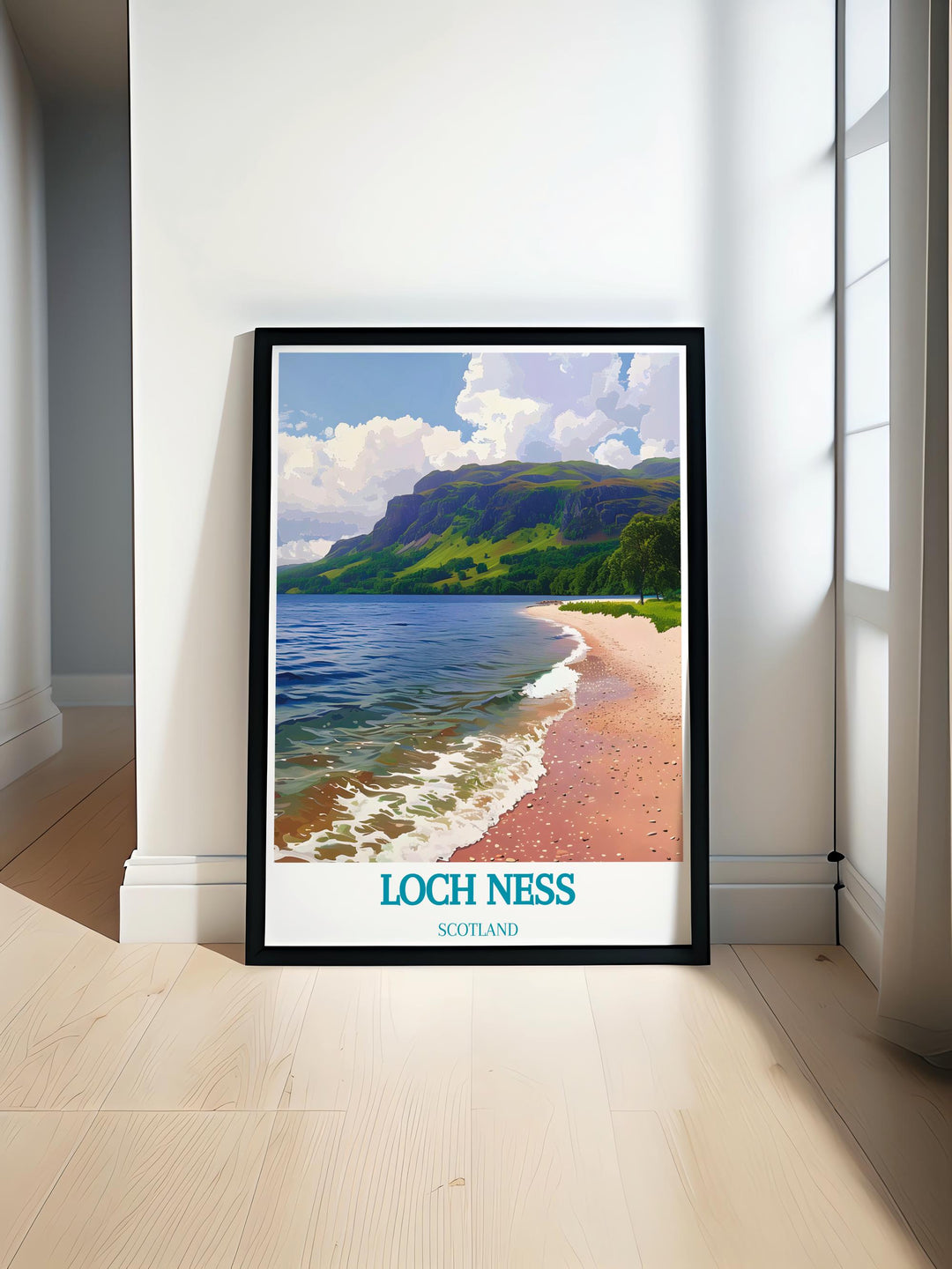 Exclusive Dores Beach vintage poster, designed with a retro flair to evoke nostalgia and celebrate Scottish heritage.