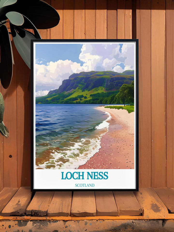 Vintage travel poster of Dores Beach, offering a classic look at this serene destination on Loch Ness.